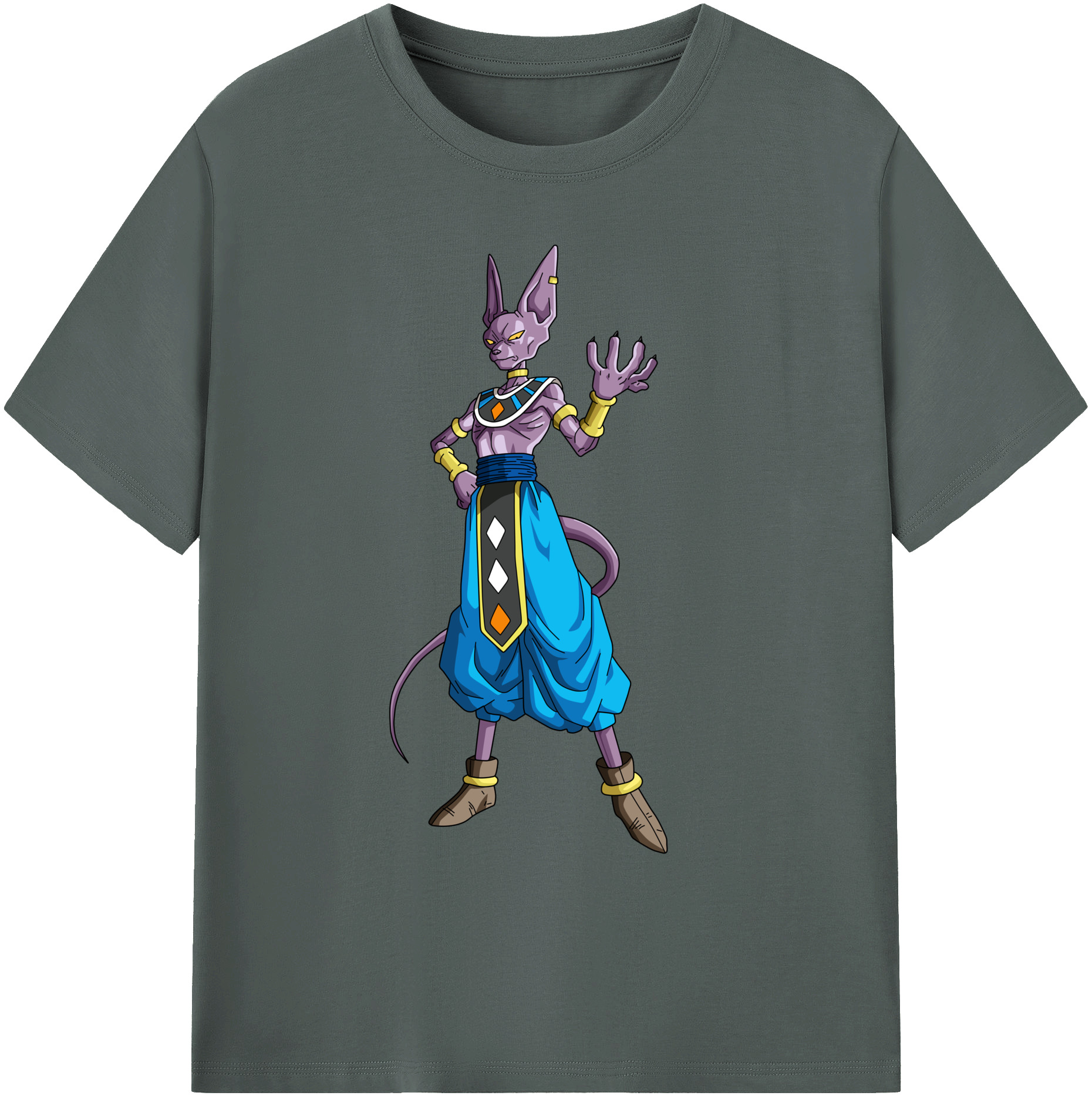 （画像用） ドラゴンボール ビルス 破壊神ビルス DRAGON BALL Beerus Birusu 綿100％ メンズ半袖Tシャツ｜肌触りやわらか＆通気性